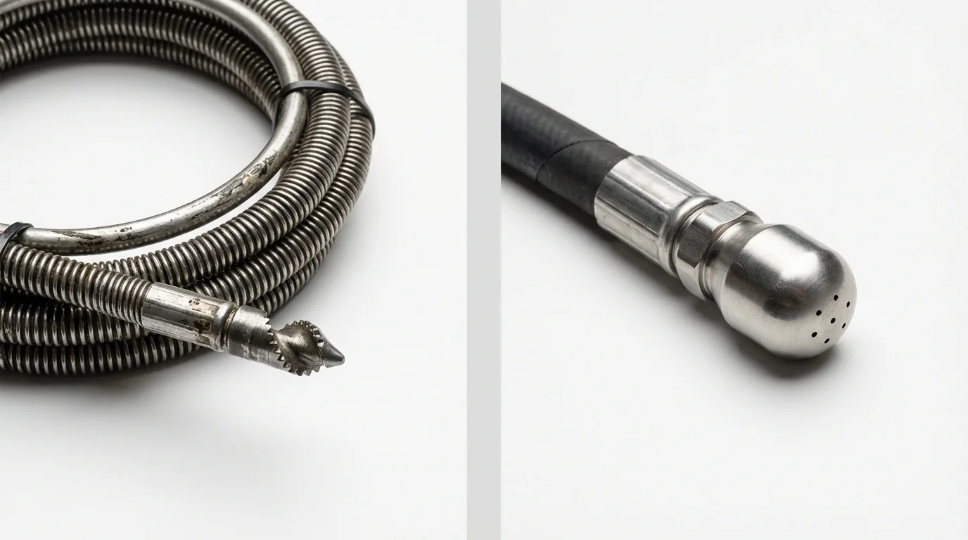 Drain snake cable and hydro jetting nozzle used for drain cleaning in Iowa Park, TX