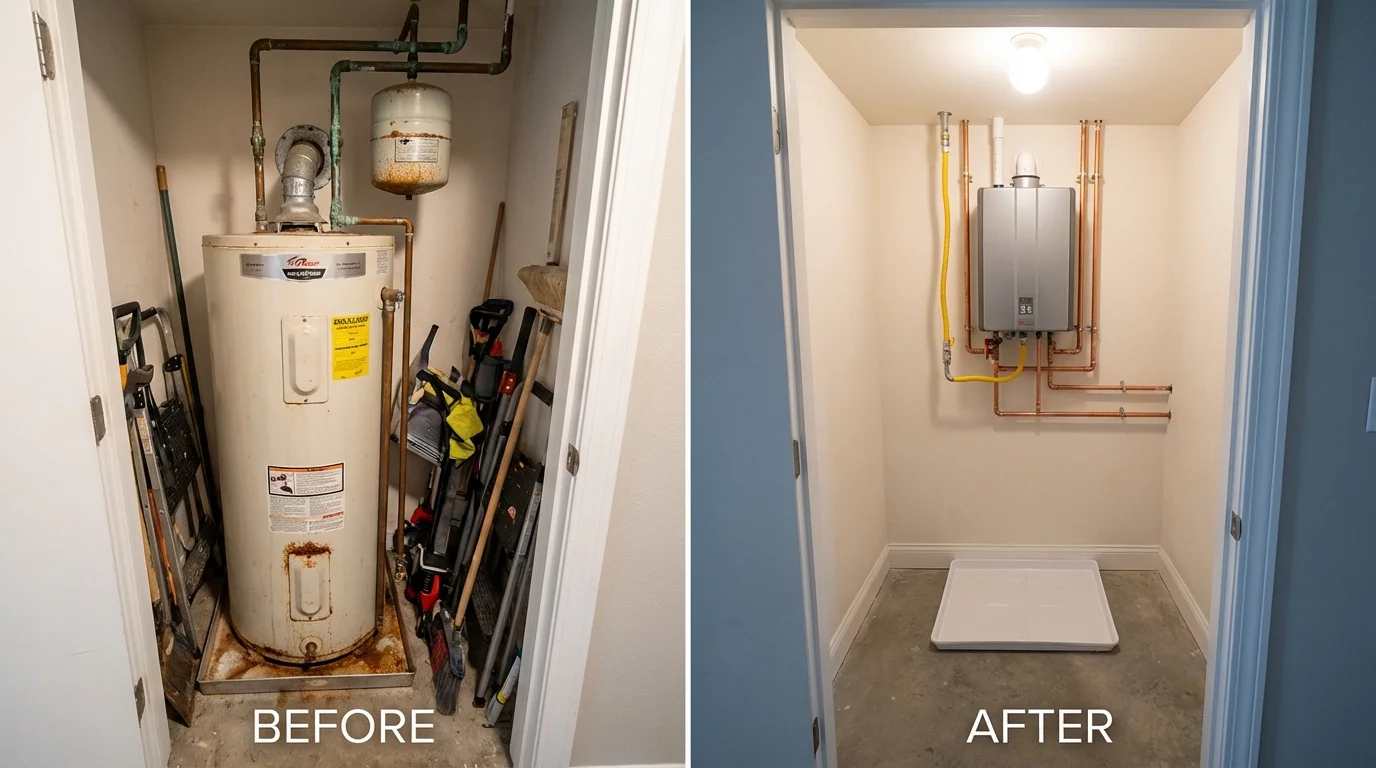 Tank water heater versus wall-mounted tankless unit comparison for Iowa Park, TX homeowners